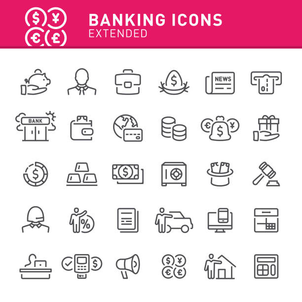 Banking Icons Banking, finance, bank, icon, icon set, business, bank, payment file clerk stock illustrations