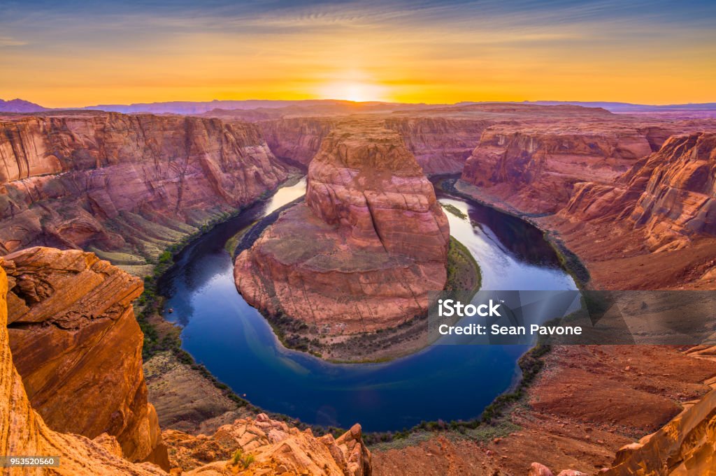 Horseshoe Bend on the Colorado River Horseshoe Bend on the Colorado River near Page, Arizona, USA. Lake Powell Stock Photo