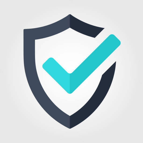 ilustrações de stock, clip art, desenhos animados e ícones de tick mark approved icon. shield vector on white background - security