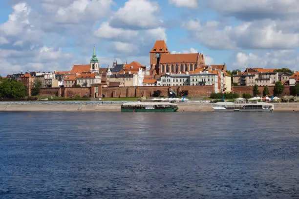 City of Torun in Poland, Old Town skyline, river view.