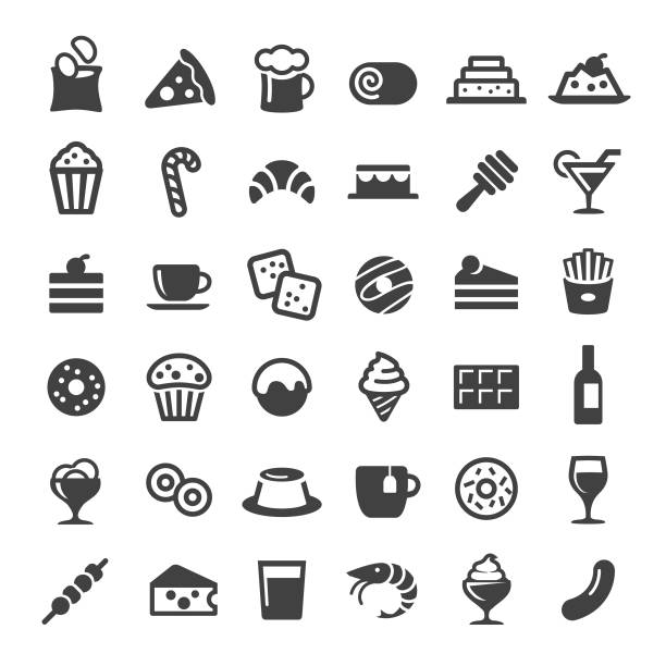 Snacks and Drink Icons - Big Series Snacks, Drink, dessert, pizza symbols stock illustrations