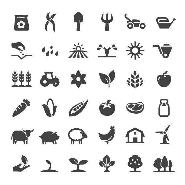 Farm and Agriculture Icons - Big Series Farm, Agriculture, harvesting, growth crop plant stock illustrations