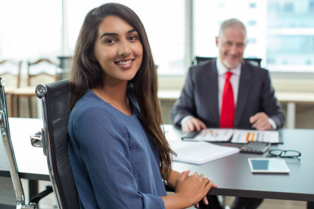 Happy female candidate after successful job interview