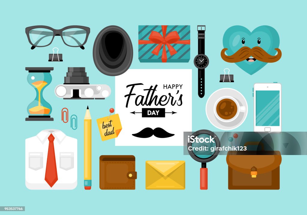 Fathers day concept Fathers day concept with businessman desk objects. Vector illustration Father's Day stock vector