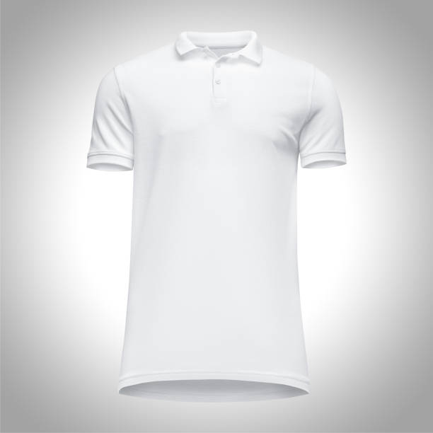 istock Blank template men white polo shirt short sleeve, front view bottom-up, isolated on gray background with clipping path. Mockup concept t-shirt for design and print 953548390