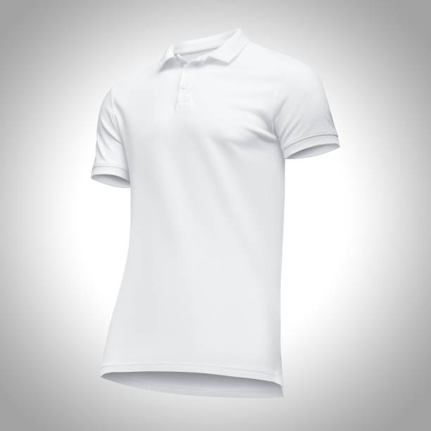 istock Blank template men white polo shirt short sleeve, front view half turn bottom-up, isolated on gray background with clipping path. Mockup concept t shirt for design and print 953552728
