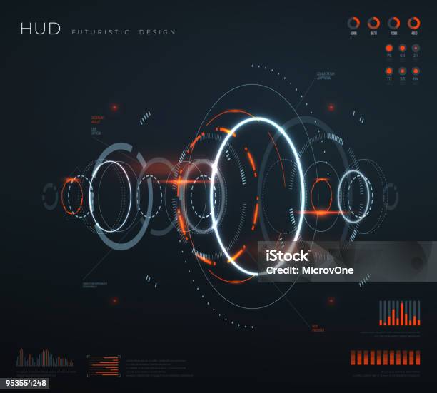 Futuristica Interfaccia Hud Virtuale Schermo Digitale Tecnologico Con Pannelli Di Controllo Grafico Diagrammi Infografica Vettoriale Futura Concettuale - Immagini vettoriali stock e altre immagini di Tecnologia