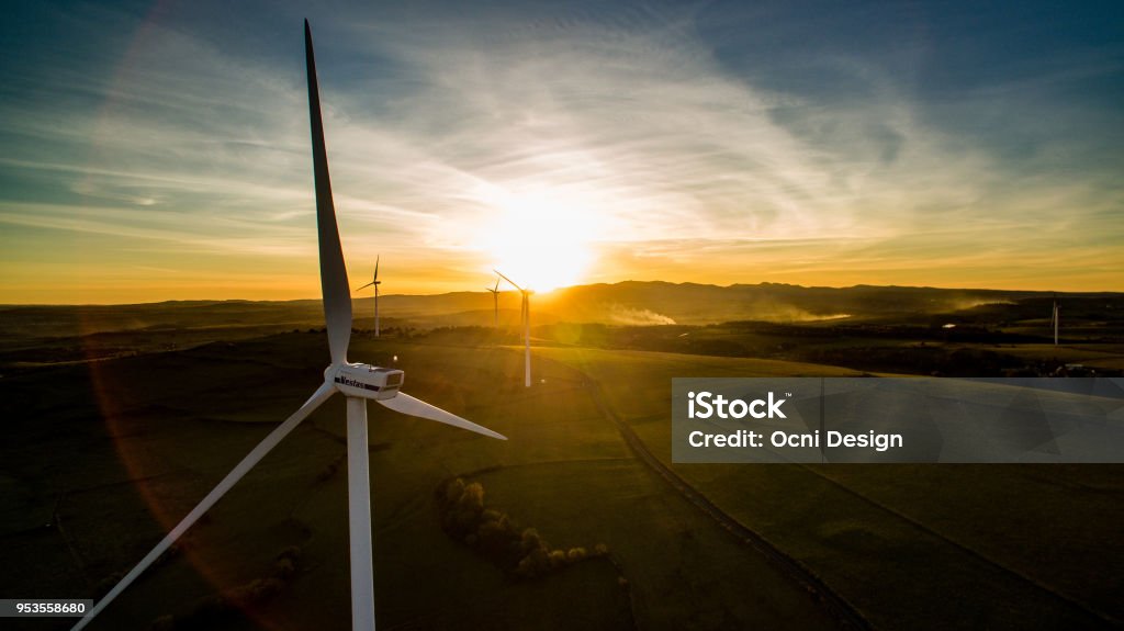 Wind turbines Blue Stock Photo
