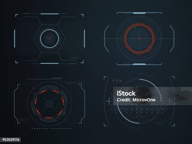 Futuristic Helmet Hud Screens Cockpit View Glowing Visual Display Vehicle Technology Interactive Interface Control Vector Panels Stock Illustration - Download Image Now