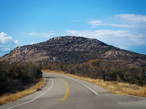 Winding road to Mt. Scott in the Wichita Mountains, Oklahoma