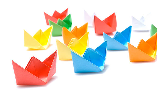istock Several Multicolored origami boats 95356292