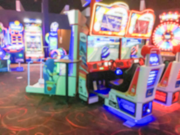 istock Blurred arcade game room at entertainment complex in America 953568240