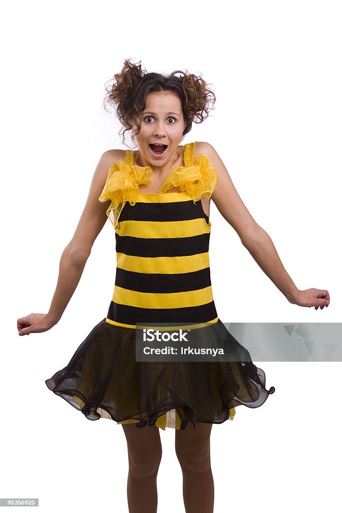 Пчела костюмы женщины глядя удивлен. - Стоковые фото Вертикальный роялти-фри
