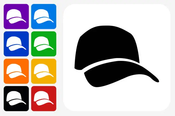 Vector illustration of Golf Cap Icon Square Button Set