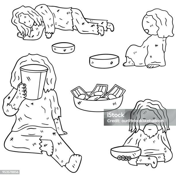 Beggar Stock Illustration - Download Image Now - Cartoon, Poverty, Adult
