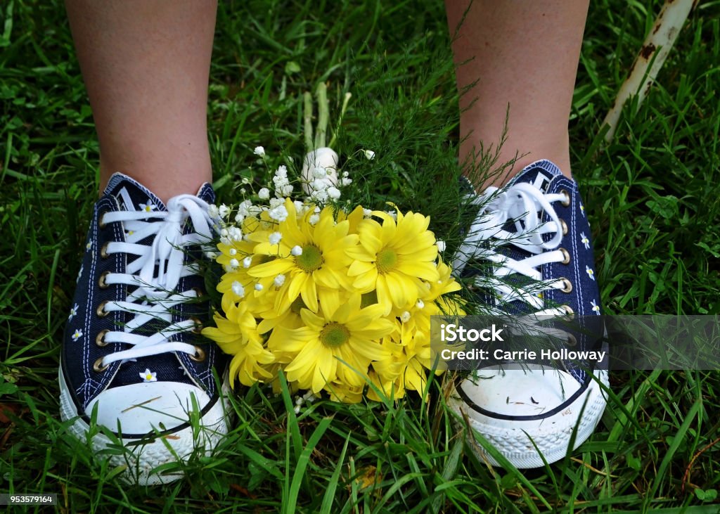 Navy Blue Converse Tennis Shoe With Yellow Daisy Bouquet Stock Photo -  Download Image Now - iStock