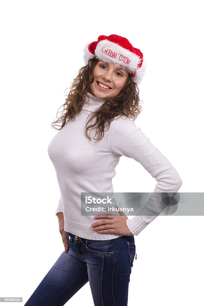 Санта девочка в Рождество шапка с надписью «счастливый Новый год - Стоковые фото 20-29 лет роялти-фри