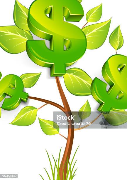 3d Image Of Tree With Money Signs Against White Background Stock Illustration - Download Image Now