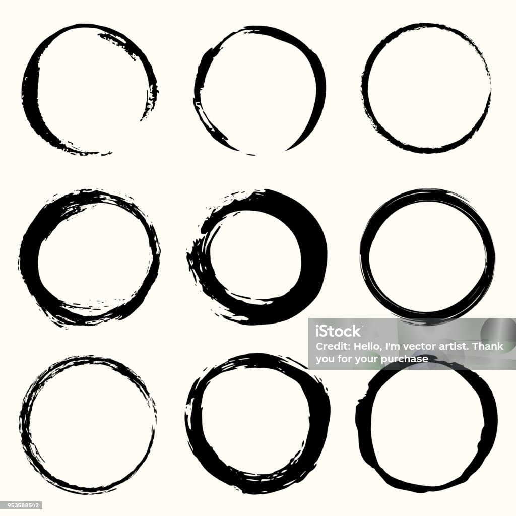 Vector round strokes. Brush painted. Circle black frame painted. Round paint brush black stroke vector set. Circle black frame painted. Abstract vector design element. Circle stock vector