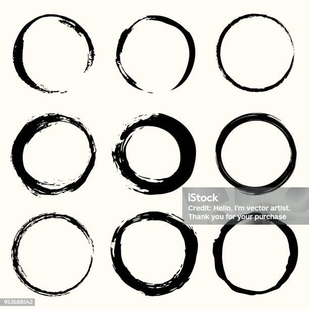 Vector Round Strokes Brush Painted Circle Black Frame Painted Stock Illustration - Download Image Now