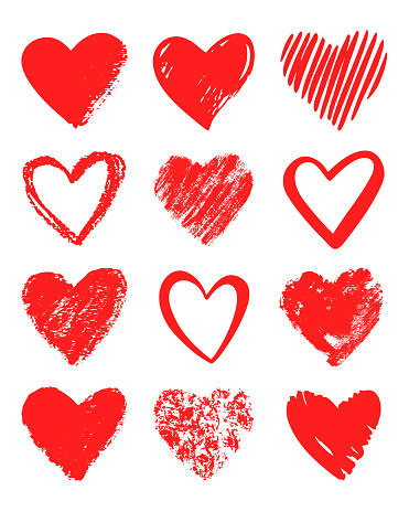 Vector hand drawn collection of red hearts. Design elements for Valentine's day.