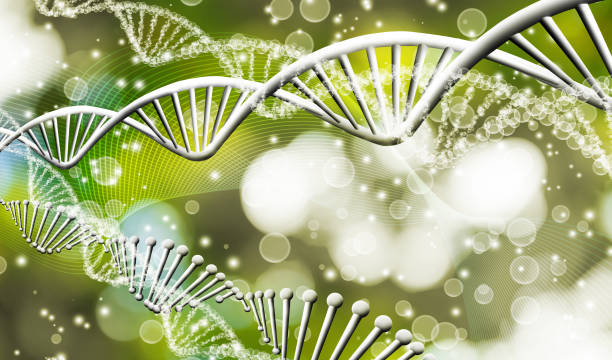 istock Image of molecular structure and chain of dna on a green background closeup 953595872