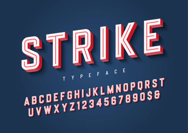 Strike trendy inline sports display font design, alphabet, typef Strike trendy inline sports display font design, alphabet, typeface, letters and numbers, typography. Swatch color control. drawing shadows stock illustrations