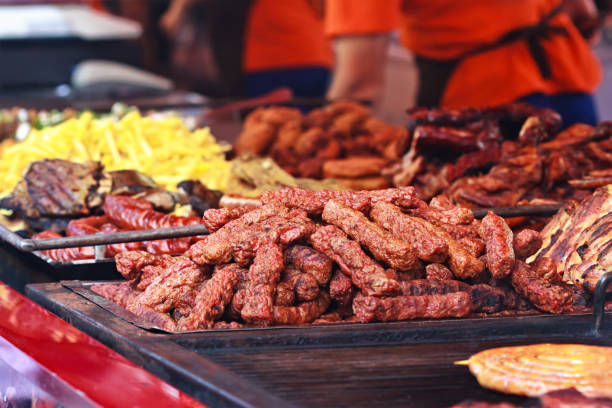 Traditional Romanian Mititei On Grill Stock Photo - Download Image