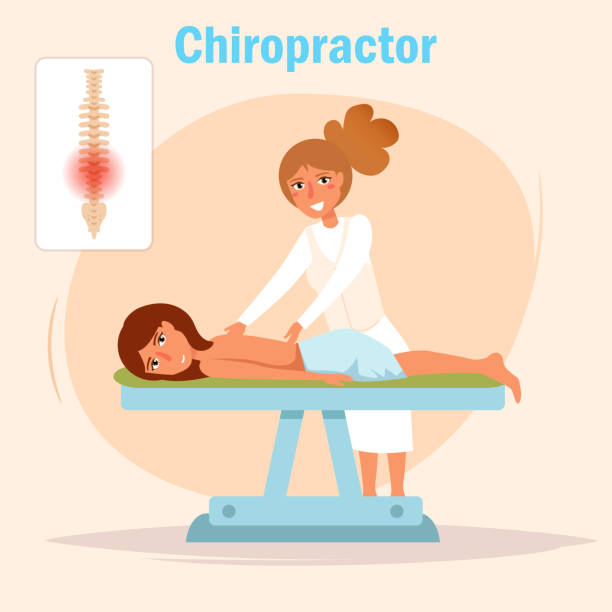 illustrations, cliparts, dessins animés et icônes de chiropraticien massage vectoriel - physical therapy back table patient