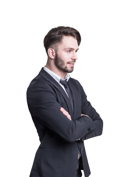 istock Pensive bearded businessman, side view, isolated 953616178