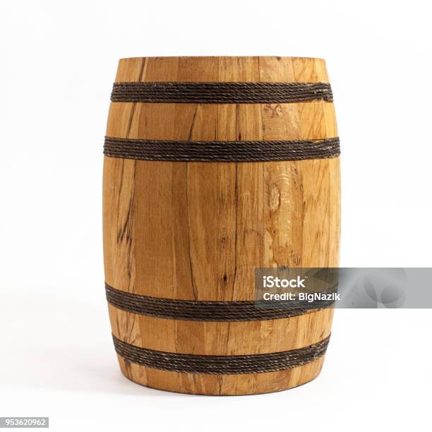 Wooden Barrel Isolated On White Background Stock Photo - Download Image Now - Barrel, Wood - Material, Whiskey