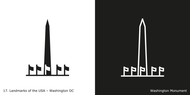 Washington DC - Washington Monument Famous American landmark icon in line and glyph style washington monument washington dc stock illustrations