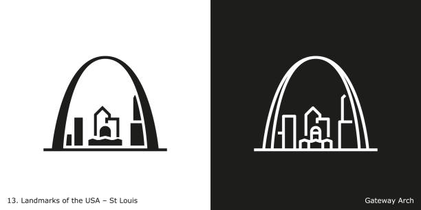 St Louis - Gateway Arch Famous American landmark icon in line and glyph style. historical geopolitical location stock illustrations