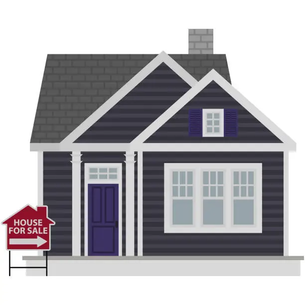 Vector illustration of Small Gray House For Sale Illustration