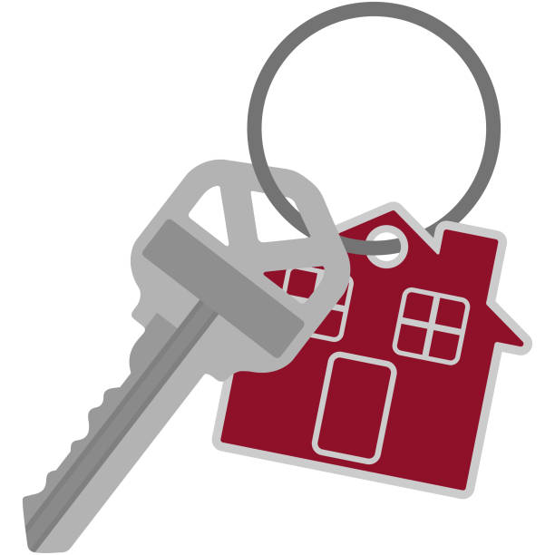 キーホルダーの図に銀の家の鍵 - key mortgage house housing development点のイラスト素材／クリップアート素材／マンガ素材／アイコン素材