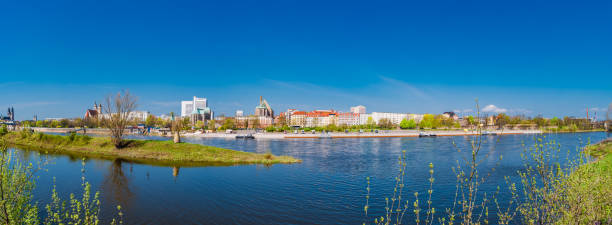 istock Panoramic view of Elbe, cathedrals, old and modern town in Magdeburg 953632554