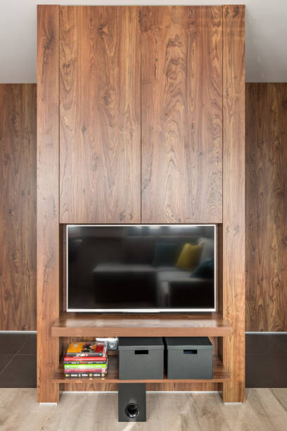 istock Wooden wall and tv 953642098