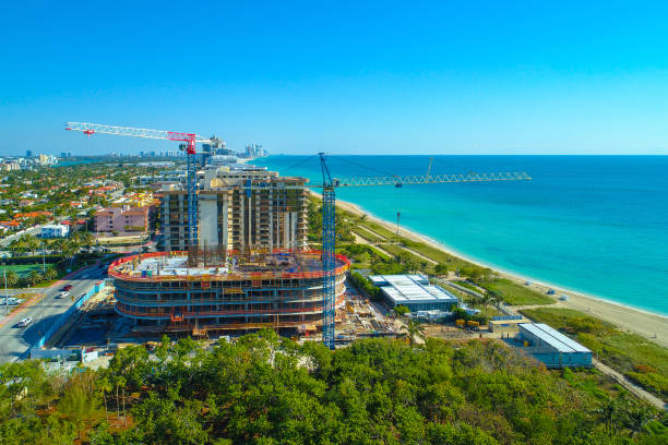 Aerial image of beachfront architecture residential condo Miami Beach