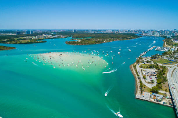 Aerial image of the Haulover sandbar Haulover sand bar Miami Florida sandbar stock pictures, royalty-free photos & images