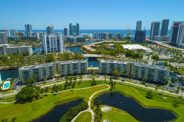 Aerial drone image of Hallandale Beach Florida realty