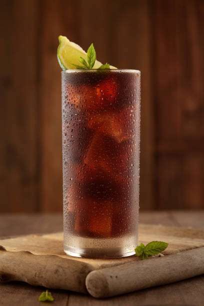 Glass of cola with ice. stock photo