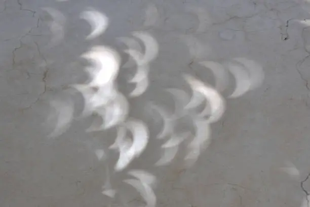 several shadows of the eclipse of the sun on marble floor, Buenos Aires, february 26 2017