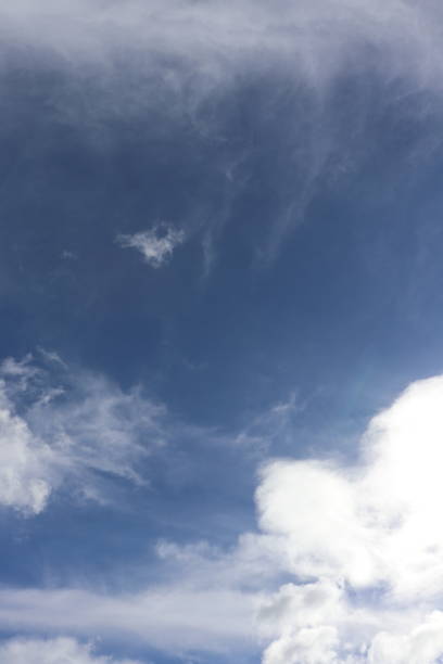 istock Close up of fluffy white clouds against blue sky 953650572