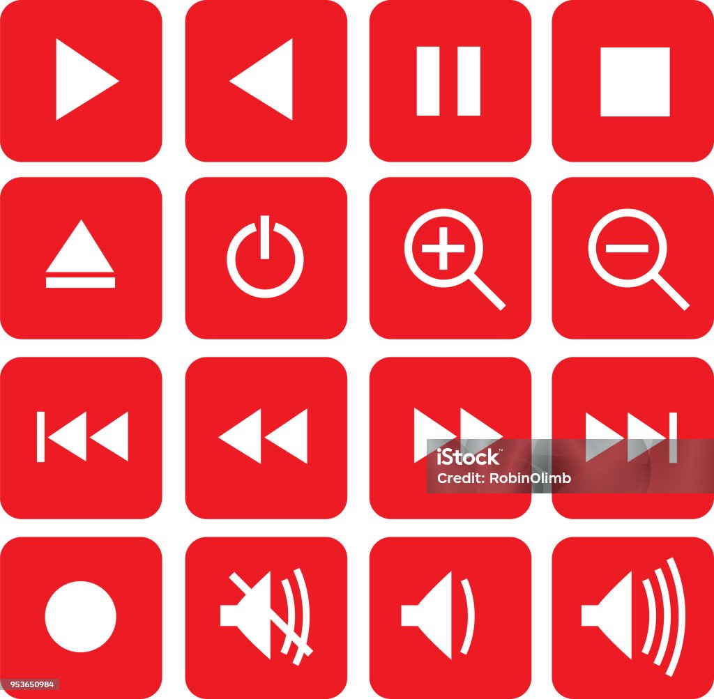 Red Video Control Icons Vector illustration of nine video control icons. Push Button stock vector