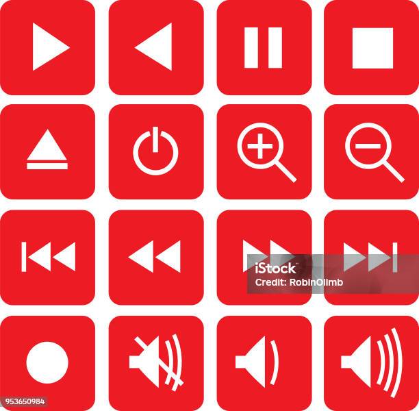 Red Video Control Icons Stock Illustration - Download Image Now - Push Button, Record - Analog Audio, Beginnings