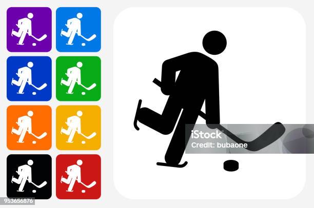 Hockey Player Icon Square Button Set Stock Illustration - Download Image Now - Hockey Player, Icon Symbol, Athlete