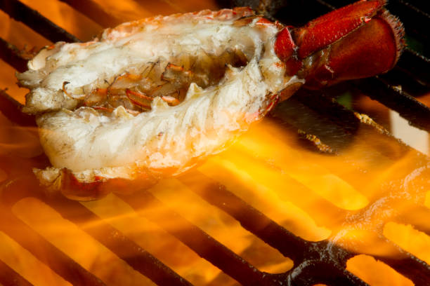 Flaming Grilled Low Carb Lobster Tail Flaming Low Carb Ketogenic Diet Lobster Tail goodfood stock pictures, royalty-free photos & images