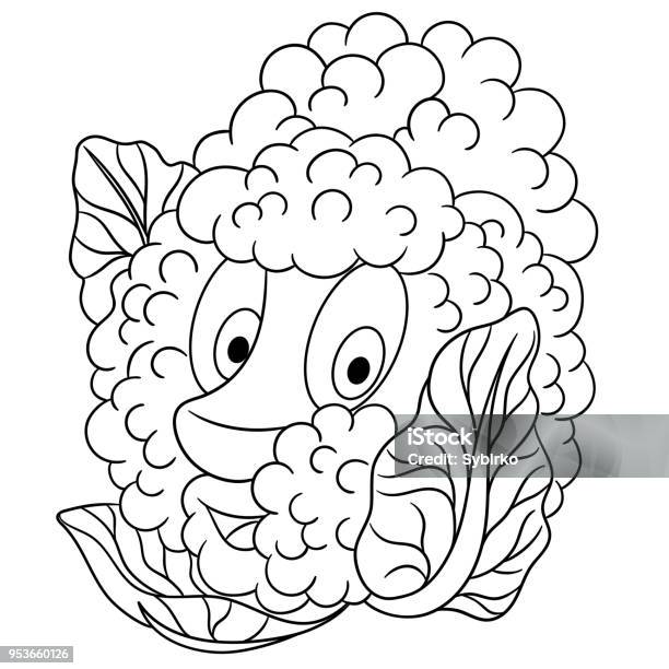 Cartoon Cauliflower Happy Vegetable Emoticon Stock Illustration - Download Image Now - Coloring, Vegetable, Agriculture