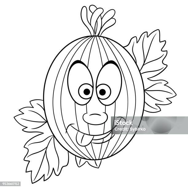 Cartoon Gooseberry Berry Happy Fruit Emoticon Stock Illustration - Download Image Now - Anthropomorphic Face, Berry, Black And White