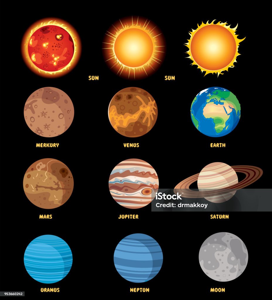 Solar System Poster Solar System
I have used 
http://legacy.lib.utexas.edu/maps/world_maps/world_physical_2015.pdf
 address as the reference to draw the basic map outlines with Illustrator CS5 software, other themes were created by 
myself. Planet - Space stock vector